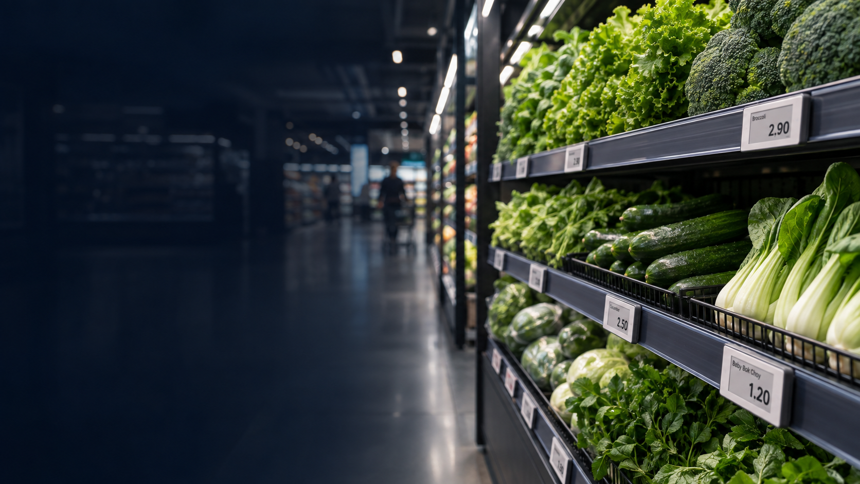 Conceptual supermarket scene with electronic shelf labels